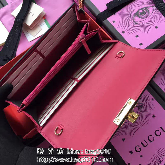 GUCCI古馳 歐洲正品原單 padlock系列 最新二折款 爆款鏈條皮夾 453506 pvc紅皮 WTG1187